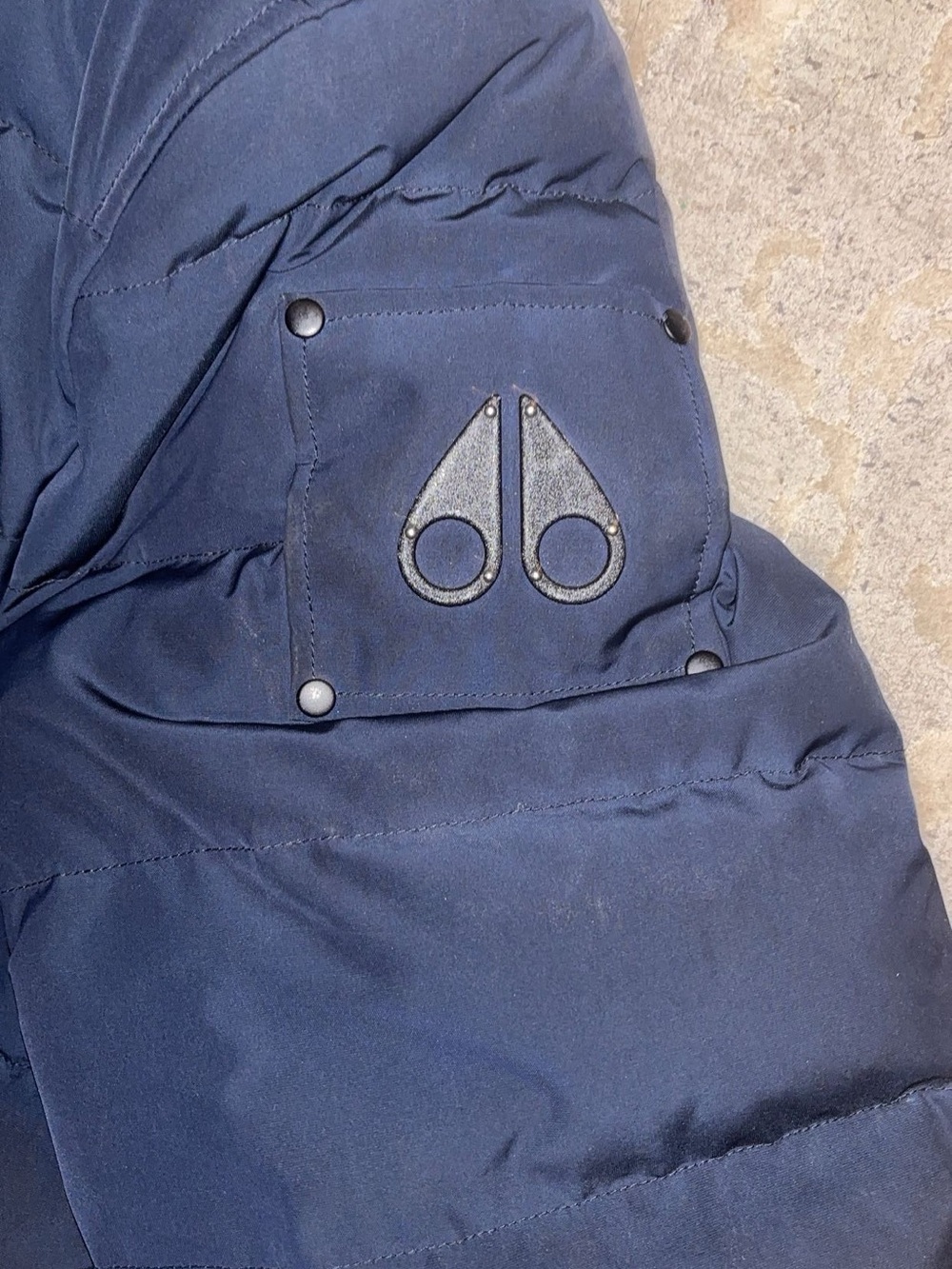 Moose Knuckles Navy Men's Puffer Jacket with Logo Patch
